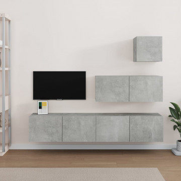 Set dulap TV, 4 piese, gri beton, lemn prelucrat - Img 1