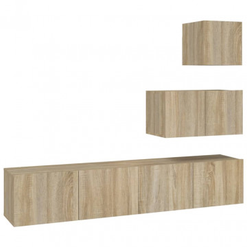 Set dulap TV, 4 piese, stejar sonoma, lemn prelucrat - Img 2