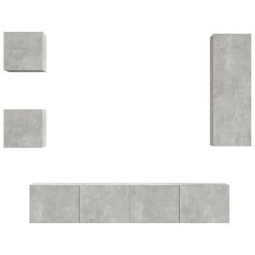 Set dulap TV, 5 piese, gri beton, lemn prelucrat - Img 2