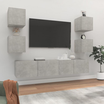 Set dulap TV, 6 piese, gri beton, lemn prelucrat - Img 1