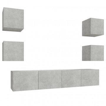 Set dulap TV, 6 piese, gri beton, lemn prelucrat - Img 2