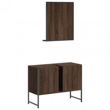 Set dulapuri de baie, 2 piese, stejar maro, lemn prelucrat - Img 7