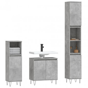 Set dulapuri de baie, 3 piese, gri beton, lemn prelucrat - Img 3