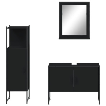 Set dulapuri de baie, 3 piese, negru, lemn prelucrat - Img 5