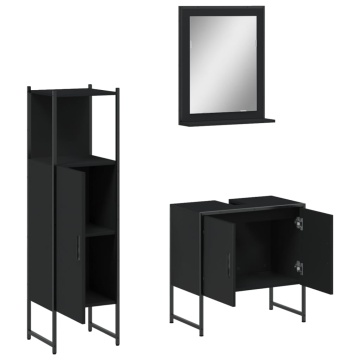 Set dulapuri de baie, 3 piese, negru, lemn prelucrat - Img 8