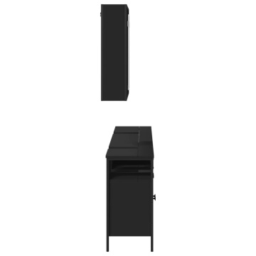 Set dulapuri de baie, 3 piese, negru, lemn prelucrat - Img 6
