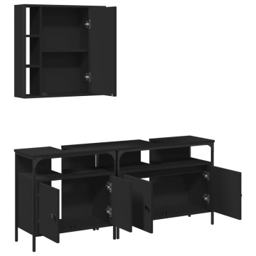 Set dulapuri de baie, 3 piese, negru, lemn prelucrat - Img 8