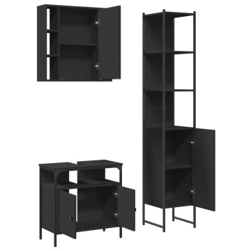 Set dulapuri de baie, 3 piese, negru, lemn prelucrat - Img 8