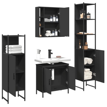 Set dulapuri de baie, 4 piese, negru, lemn prelucrat - Img 4