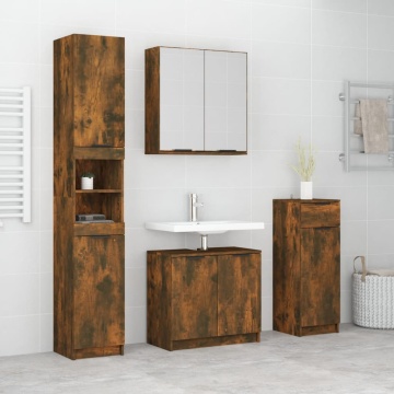 Set dulapuri de baie, 4 piese, stejar afumat, lemn prelucrat - Img 1