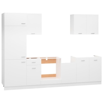 Set dulapuri de bucătărie, 7 piese, alb, lemn prelucrat - Img 3