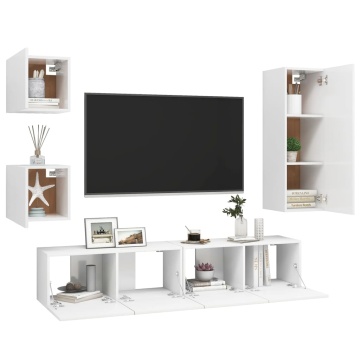 Set dulapuri TV, 5 piese, alb, lemn prelucrat - Img 3