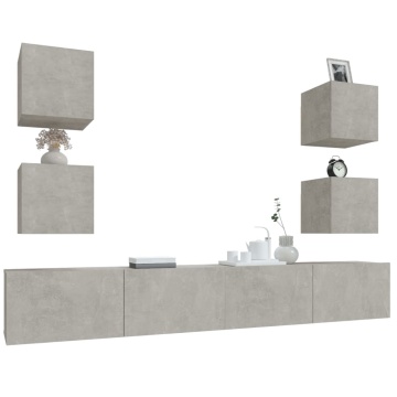 Set dulapuri TV, 6 piese, gri beton, lemn prelucrat - Img 4