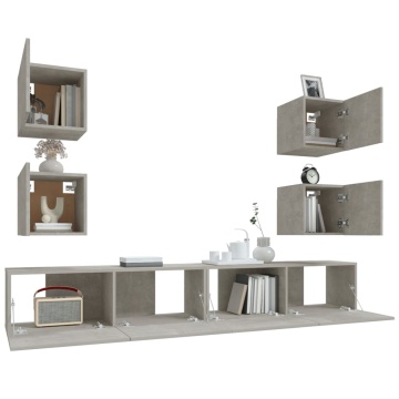 Set dulapuri TV, 6 piese, gri beton, lemn prelucrat - Img 8