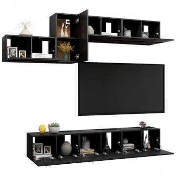Set dulapuri TV, 7 piese, negru, lemn prelucrat - Img 3