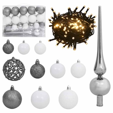 Set globuri Crăciun cu vârf & 150 LED-uri 61 piese alb & gri - Img 1