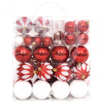 Set globuri de Crăciun, 64 piese, roșu și alb - Img 3
