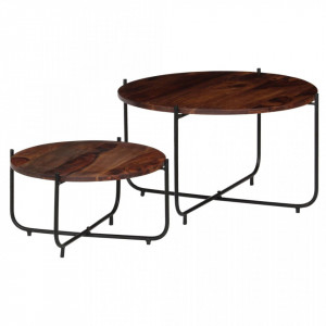 Set masă de cafea, 2 piese, lemn masiv de sheesham, 60 x 35 cm - Img 1