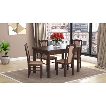 Set masa extensibila 120x150cm cu 4 scaune tapitate, mb-13 max5 si s-37 boss7 o15, nuc, lemn masiv de fag, stofa - Img 1