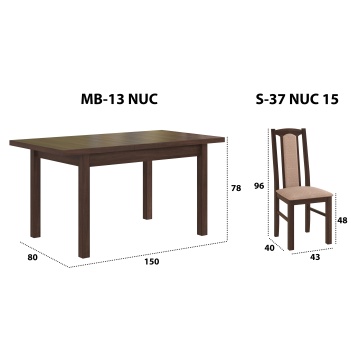 Set masa extensibila 120x150cm cu 6 scaune tapitate, mb-13 max5 si s-37 boss7 o15, nuc, lemn masiv de fag, stofa - Img 10