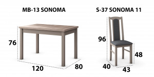 Set masa extensibila 120x150cm cu 6 scaune tapitate, mb-13 max5 si s-37 boss7 s11, sonoma, lemn masiv de fag, stofa - Img 6