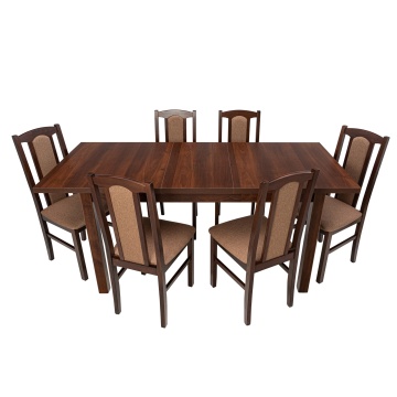 Set masa extensibila 140-180x80 cm cu 6 scaune tapitate, mb-21 modena1 si s-37 boss7 o15, nuc, lemn masiv de fag, stofa - Img 1