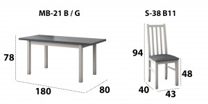 Set masa extensibila 140x180cm cu 6 scaune tapitate, mb-21 modena1 si s-38 boss10 b11, alb/grafit, lemn masiv de fag, stofa - Img 6