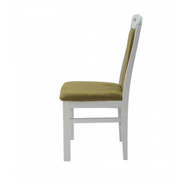 Set masa extensibila kan 100x135 cm, lemn masiv alb, blat din mdf cu 4 scaune tapitate zim standard, stofa petra verde - Img 6