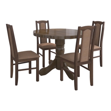 Set masa extensibila Kan 100x135 cm, lemn masiv, culoare nuc, blat din mdf cu 4 scaune tapitate S-37 Boss7 o15, stofa - Img 2