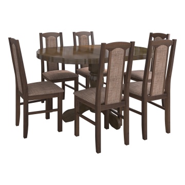 Set masa extensibila Kan 100x135 cm, lemn masiv, culoare nuc, blat din mdf cu 6 scaune tapitate S-37 Boss7 o2, stofa - Img 2