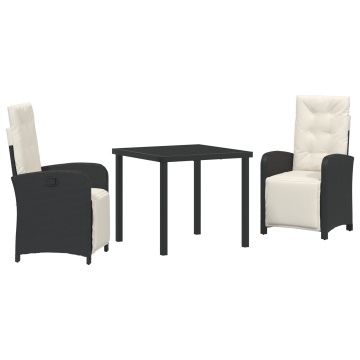 Set masă grădină 3 piese cu perne, Negru, Ratan Polimer, Masă grădină Neagră 80x80x73 cm, Sticlă temperată - Img 2