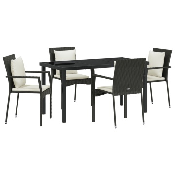 Set Masă Grădină 5 Piese cu Perne Negru Ratan Poli - Img 2
