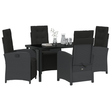 Set Masă Grădină cu Perne Negru Poliratan, Masă pentru Grădină Neagră 140x80x73 cm cu Sticlă Securizată - Img 3