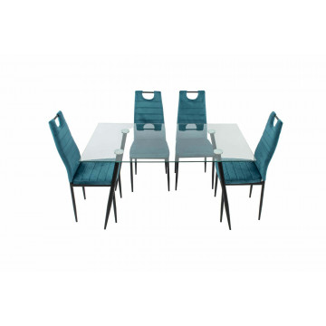 Set masa mb-84, sticla securizata, 140x76x80 cm, cu 4 scaune s-175 albastru, 58x98x48 cm - Img 2