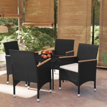 Set masă pentru grădină, 5 piese, cu perne, negru - Img 1