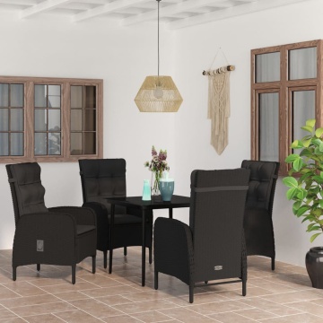 Set masă pentru grădină, 5 piese, cu perne, negru - Img 1