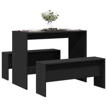 Set masă și bănci de bucătărie, 3 piese, negru, lemn prelucrat - Img 1
