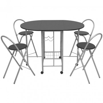 Set masă și scaune de bucătărie pliante MDF, negru, 5 piese - Img 2