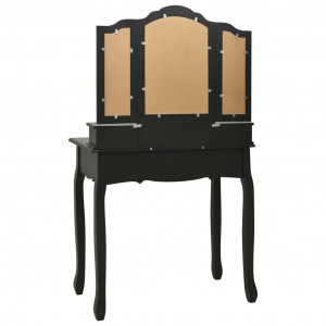 Set masă toaletă cu taburet negru 80x69x141 cm lemn paulownia - Img 6