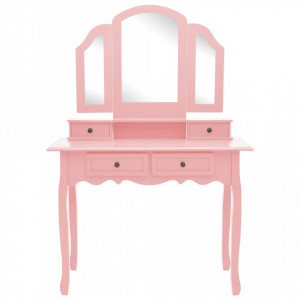 Set masă toaletă cu taburet roz 100x40x146 cm lemn paulownia - Img 4