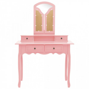 Set masă toaletă cu taburet roz 100x40x146 cm lemn paulownia - Img 8