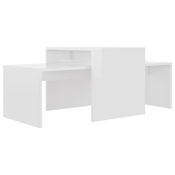 Set măsuțe cafea, alb extralucios, 100x48x40 cm, lemn prelucrat - Img 2