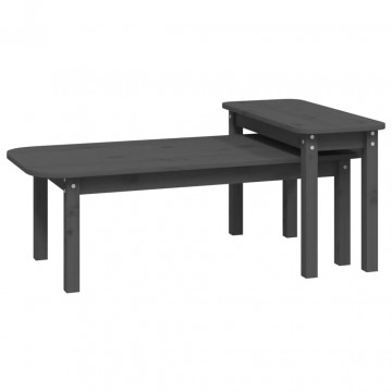 Set măsuțe de cafea, 2 piese, gri, lemn masiv de pin - Img 2