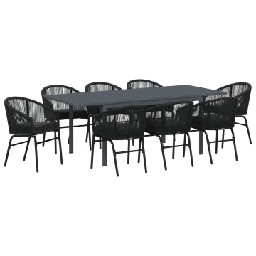 Set mese grădină 10 piese cu perne Negru Poli Rattan, Masă grădină extensibilă Anthracite (140-210)x90x73 cm Oțel - Img 2