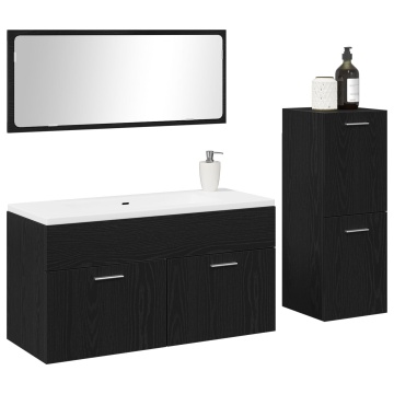 Set Mobilier Baie 3 Piese Negru Stejar Lemn Ingineresc - Img 3
