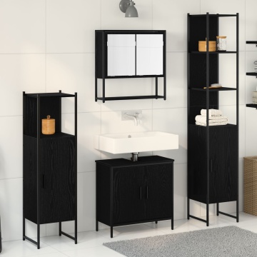 Set Mobilier Baie 4 Piese Stejar Negru Lemn Ingineresc - Img 1