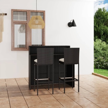 Set mobilier bar de grădină cu perne, 3 piese, negru - Img 1