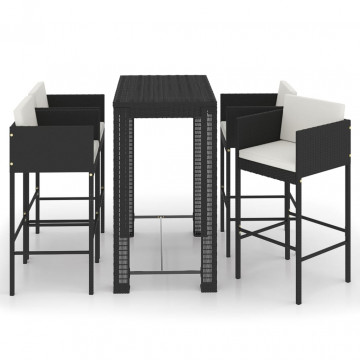 Set mobilier bar de grădină cu perne, 5 piese, negru, poliratan - Img 2