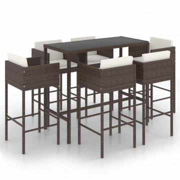 Set mobilier bar de grădină cu perne, 7 piese, maro, poliratan - Img 2
