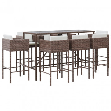 Set mobilier bar de grădină, cu perne, 9 piese, maro, poliratan - Img 2
